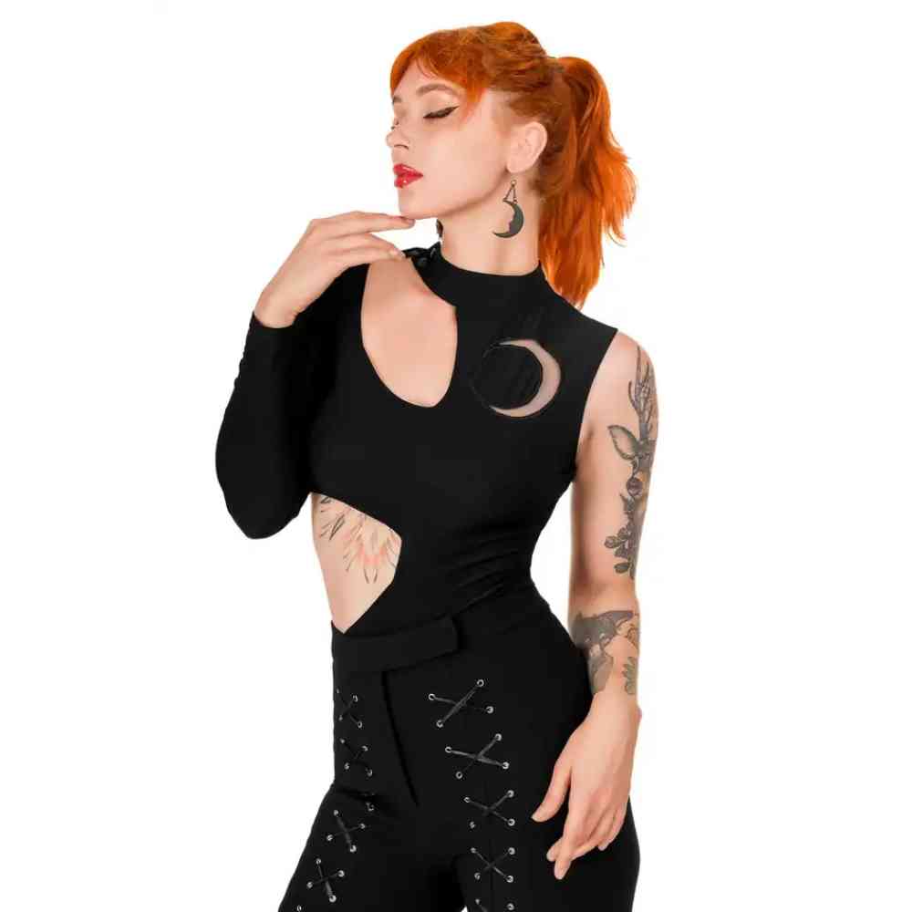 Restyle - Moon Army Asymmetric Bodysuit - Zwart